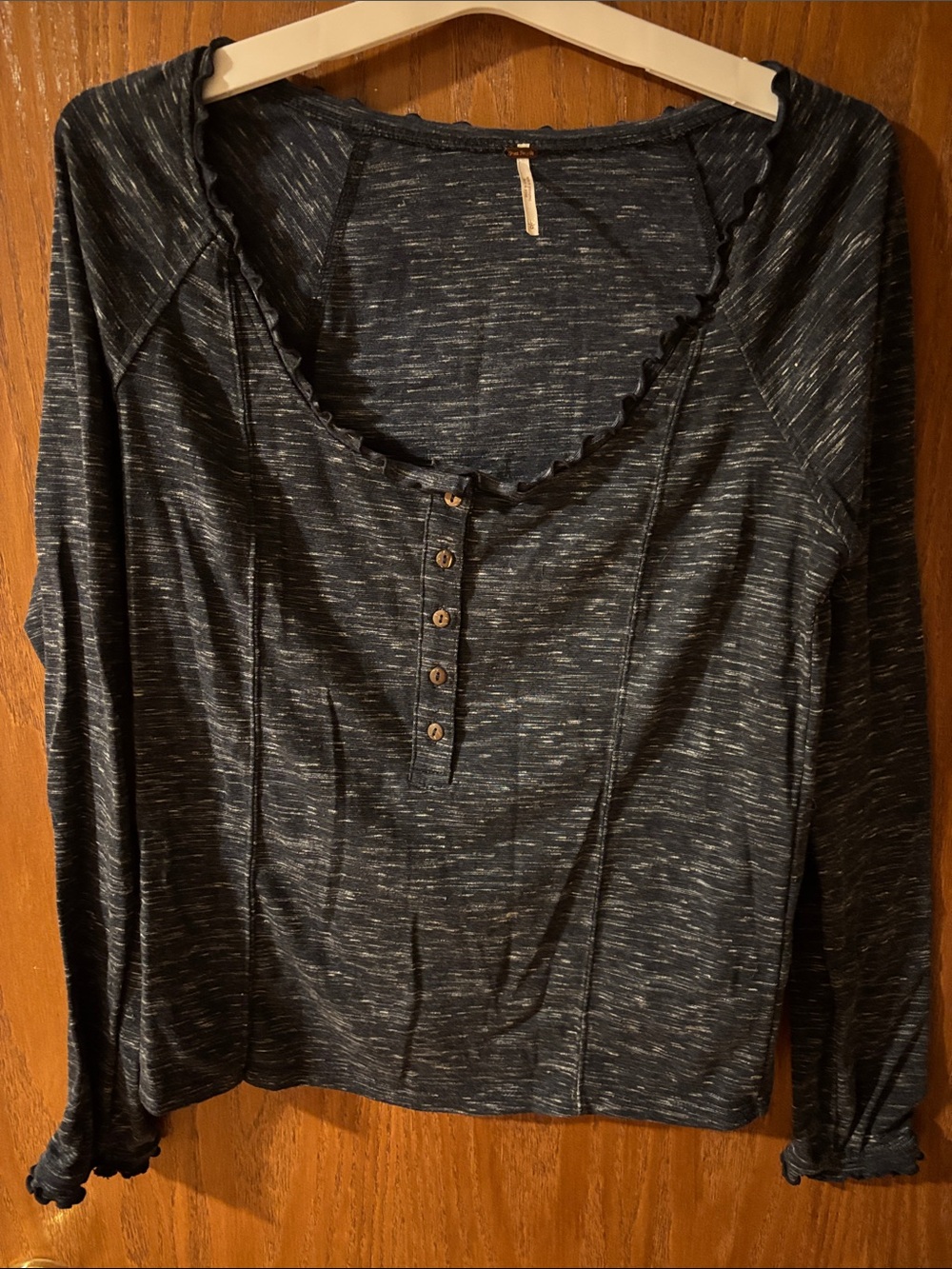 Free People Navy Space-Dye Long Sleeve Henley